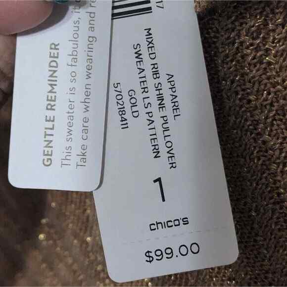 Chico's mixed rib shine pullover sweater LS pattern gold size 1 medium new!!! - Picture 6 of 7